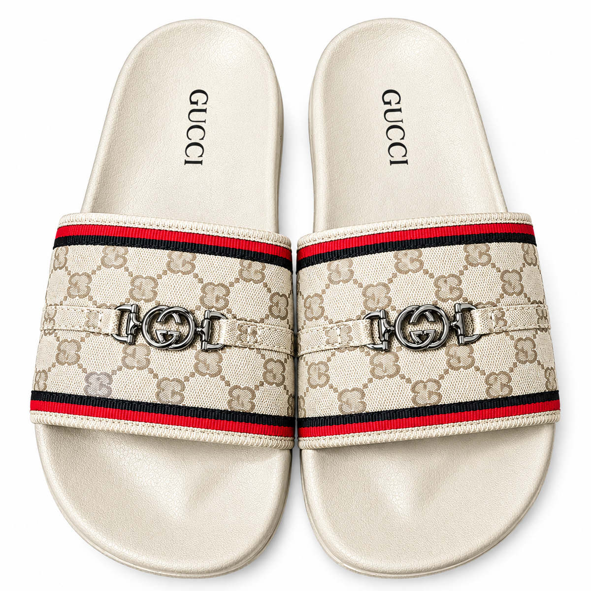 Gucci Patterned-Strap Slip-On Slides