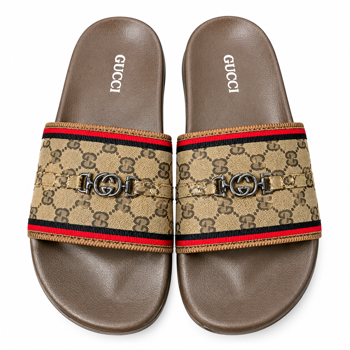 Gucci Patterned-Strap Slip-On Slides