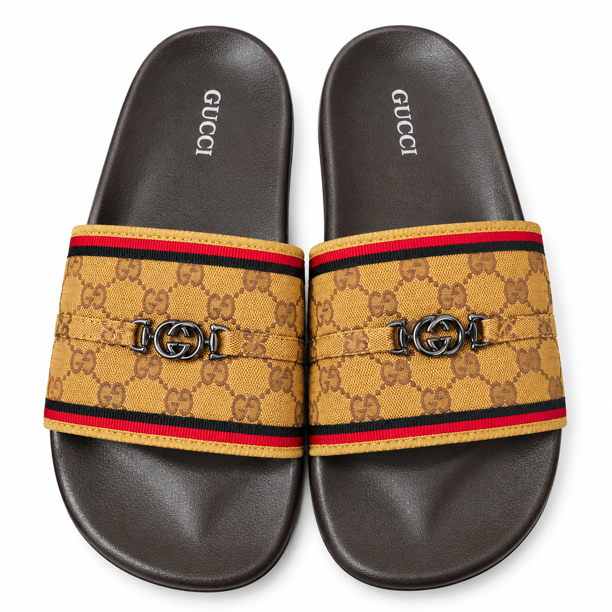 Gucci Patterned-Strap Slip-On Slides